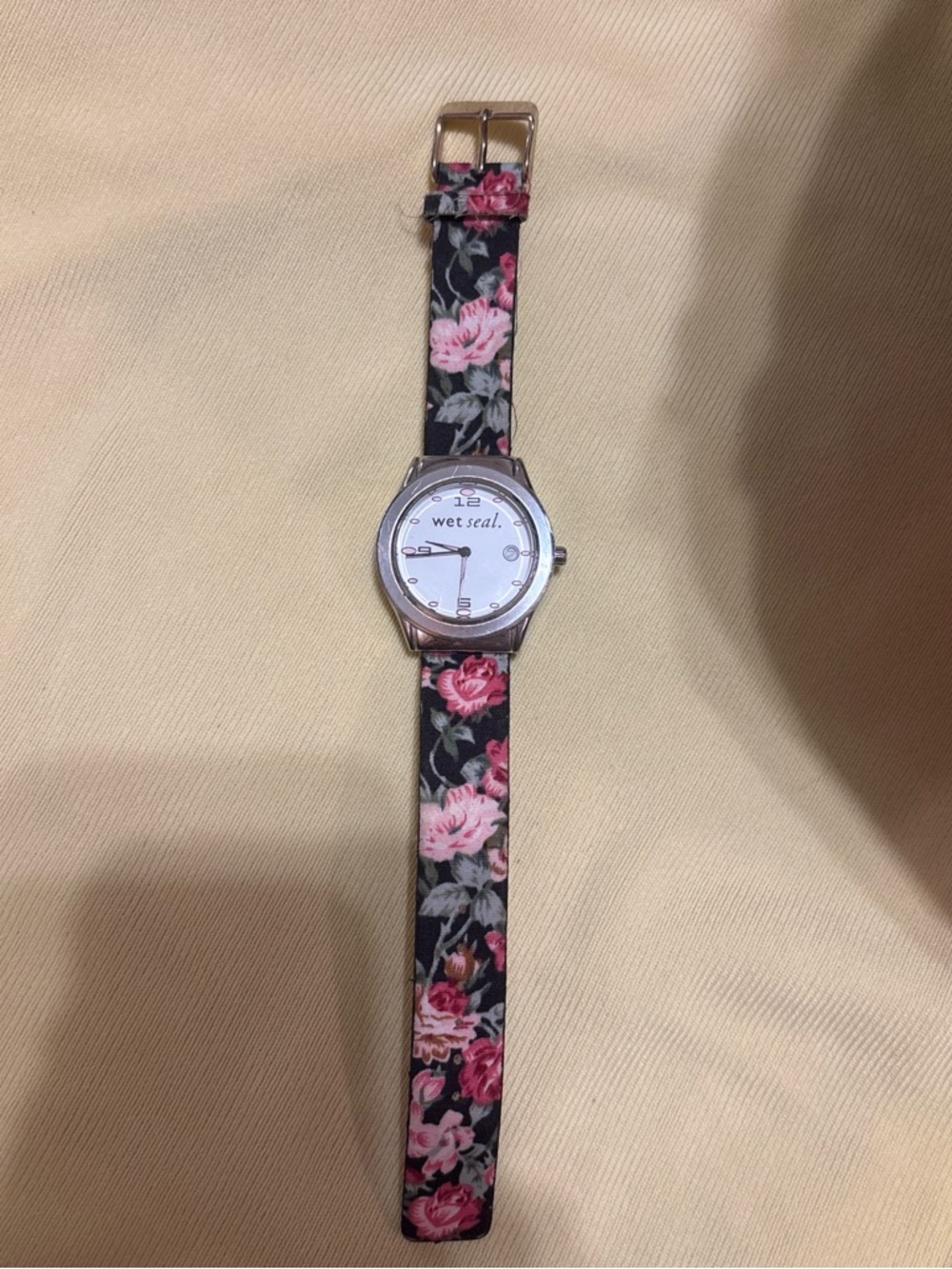 Wet Seal Black Floral Strap Watch with Pink Flowers